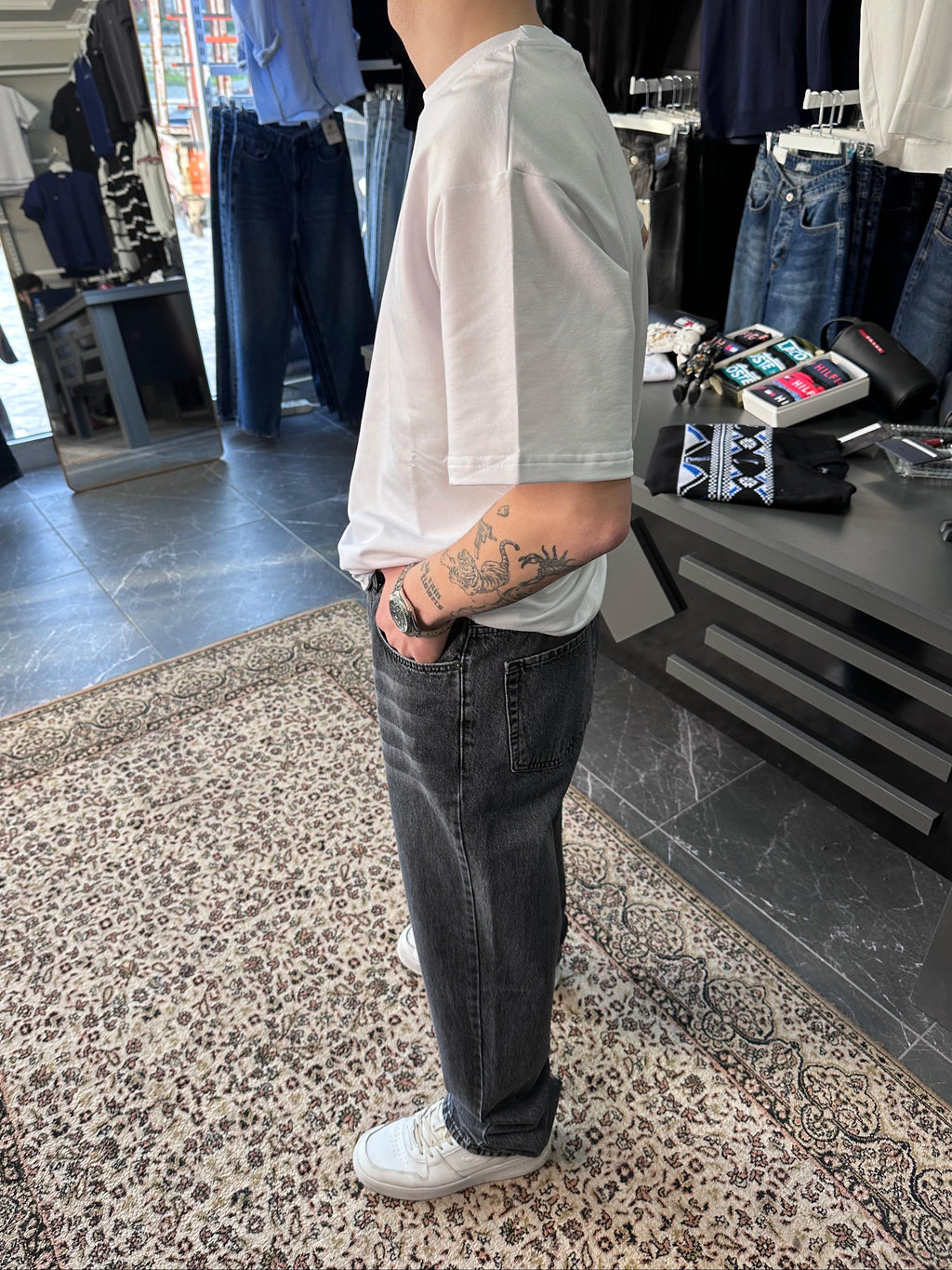 EXPR - BAGGY TAŞLANMIŞ GRİ JEAN